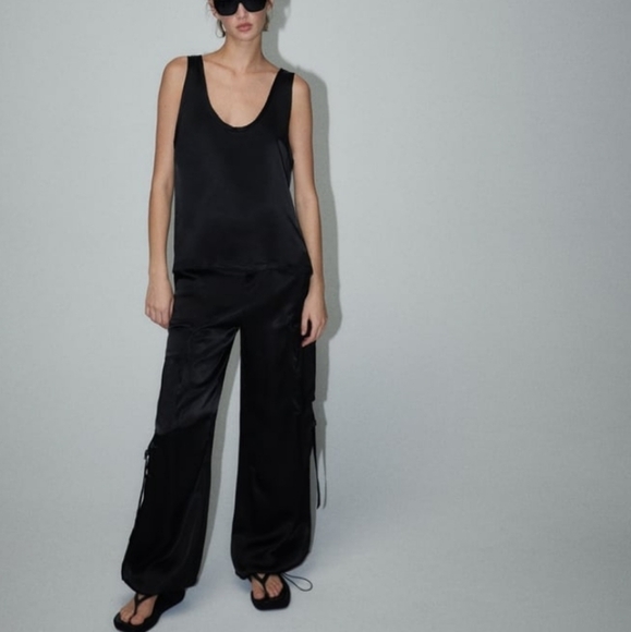 Zara Flowy Satin Cargo Pants Sz-M - Picture 6 of 15